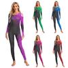 Womens Sparkling Gradient Jumpsuit Color Block Rhinestone Decorated Bodysuit Leotard Dance Gymnastics Costume
