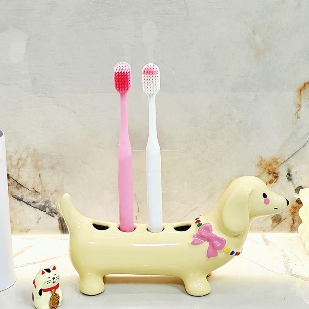 4 Slot Dachshund Toothbrush Holder Ceramic Toothpaste Toothbrush Base Bathroom Accessories