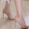 Ранняя весна новая мода светлый рот большой размер телесный лакированная кожа острый носок тонкий высокий каблук туфли-лодочки женские