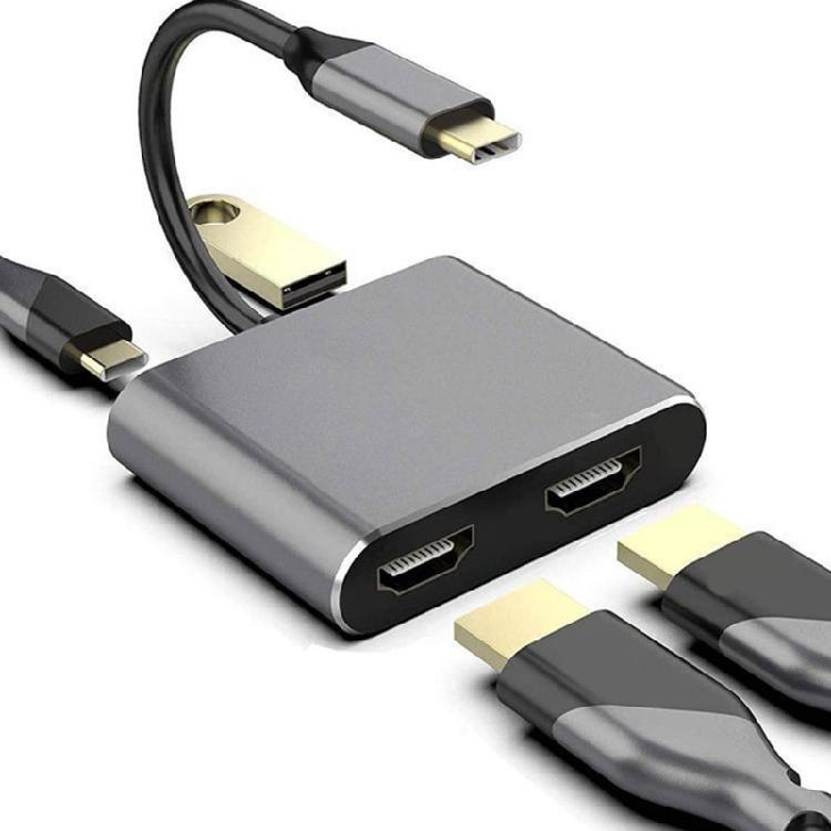 Алюминиевая USB-C док-станция-адаптер, двойной выход HDTV 4K 60 Гц, Type C на HDTV-разветвитель для двойных мониторов