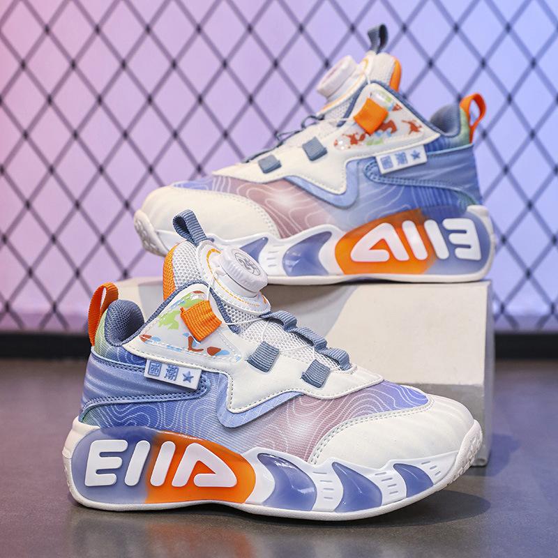 Дышащая и износостойкая кожаная поверхность, сетчатые спортивные туфли с фрикционной подошвой, кроссовки, детские баскетбольные кроссовки, звук, реальный бой, подростки имеют