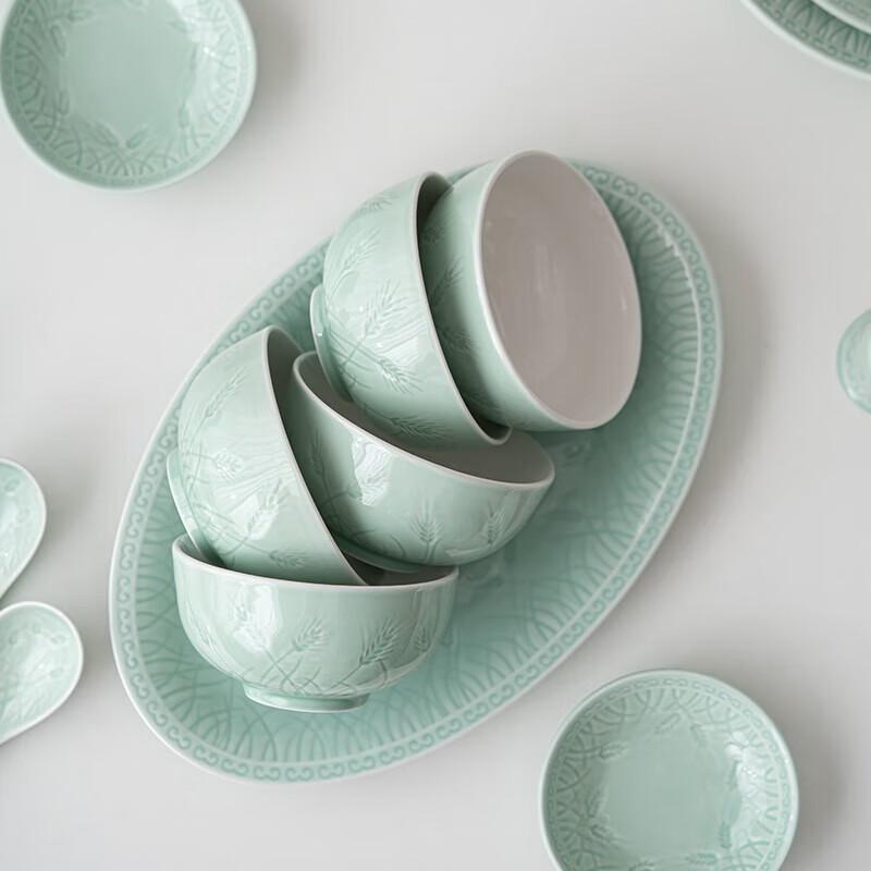 Sushic 56-Piece Celadon Ceramic Dinnerware Set