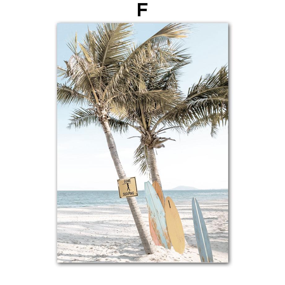 Кокосовая пальма доска для серфинга шале океан пляжный пейзаж настенная живопись на холсте скандинавские постеры с принтами настенная картина Декор в гостиную