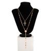 Fashionable Light Luxury Jesus Cross Pendant Necklace Set For Women Trendy Colorful Crystal Chain Choker Christian Jewelry Gift