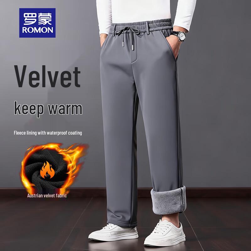 ROMON Мужские зимние флисовые повседневные спортивные штаны прямого кроя