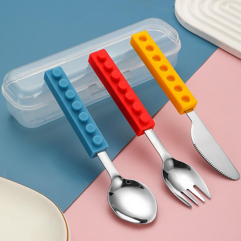 3 шт. DIY Красочные строительные блоки Сращиваемые вилки Ложки Столовые приборы Студенческий салат Столовые приборы Набор Подходит для кухонного инструмента
