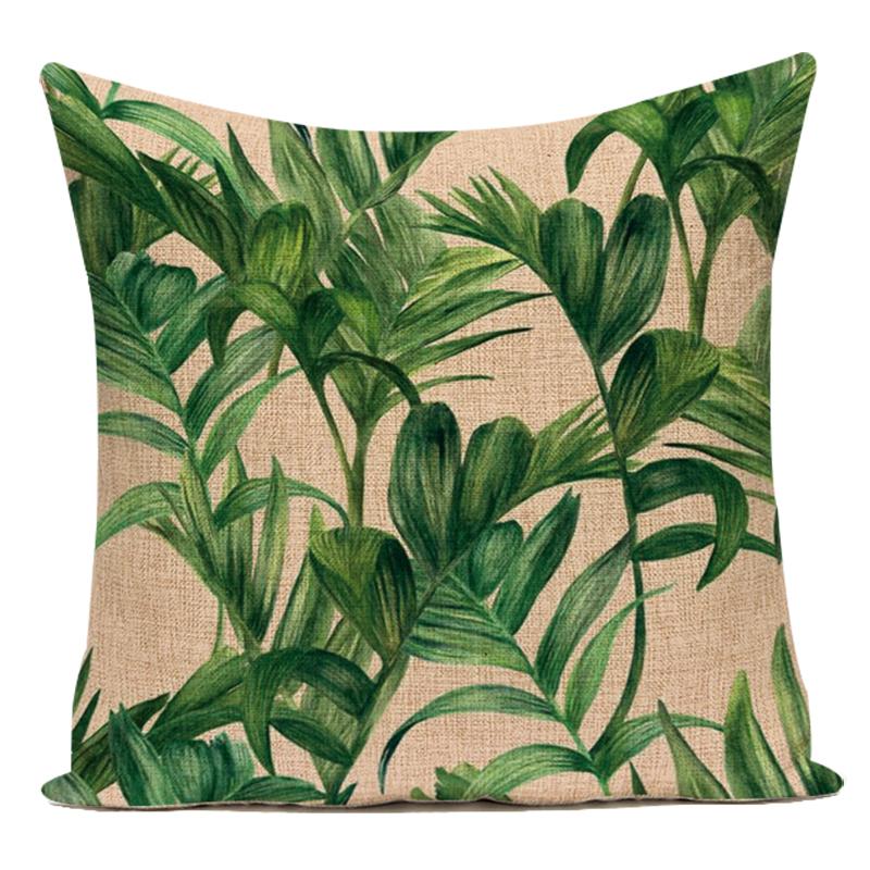 Tropical Green Plant Leaf Cactus Palm Polyester Pillow Case Sofa Home Decoration Cushion Cover Pillowcase for Living Room