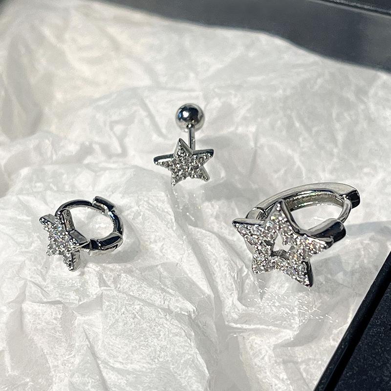 3 шт./компл. модные серьги-гвоздики с пентаграммой из циркония для женщин и девочек, серьги-кольца в стиле панк-крутые со звездами, милые эстетичные украшения, подарок на вечеринку