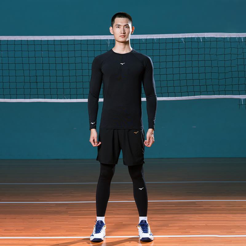 Mizuno Быстросохнущая облегающая дышащая удобная универсальная рубашка для бадминтона с длинным рукавом унисекс топы черного цвета P2CC16Z109