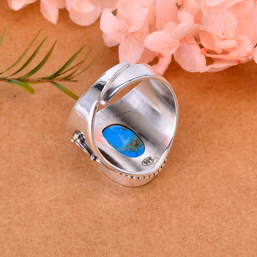 Turquoise Gemstone Handmade Solid 925 Solid Sterling Silver Jewelry Anniversary Ring For Her