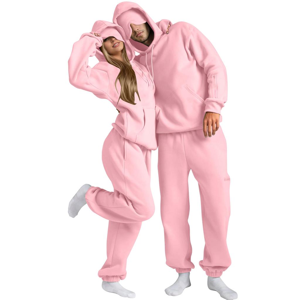 Унисекс Модный Однотонный Худи для Путешествий в Режиме Полета Спортивная Футболка со Встроенной Маской для Глаз Спортивные Штаны Свободный Комплект из 2 предметов