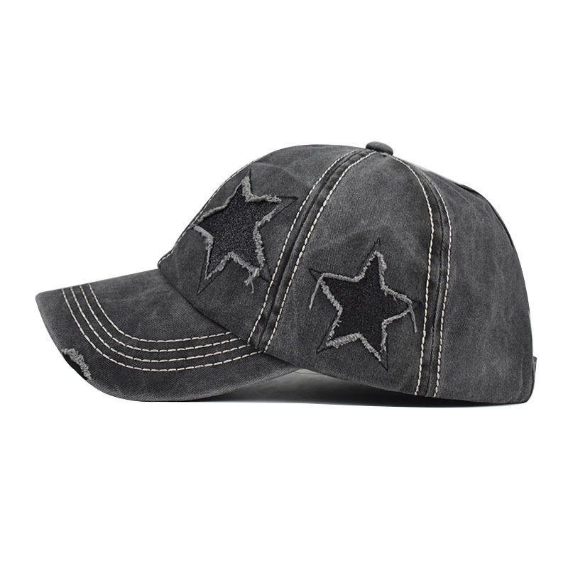 New Fashion Women Ponytail Cap Sequins 5-Point Star Hole Design Baseball Cap Female Washed Cotton Streetwear Hats