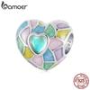 BAMOER Rainbow Heart Charm for Charm Bracelet 925 Sterling Silver Openwork Beads Colorful Bead Charm Fit Orignal Bracelet