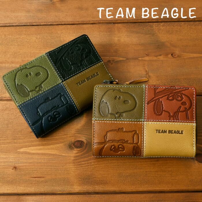 Peanuts Snoopy Bifold Genuine TEAM BEAGLE for Men and 73441 Wallet, Leather, R, Wallet, Women, (Yellow)