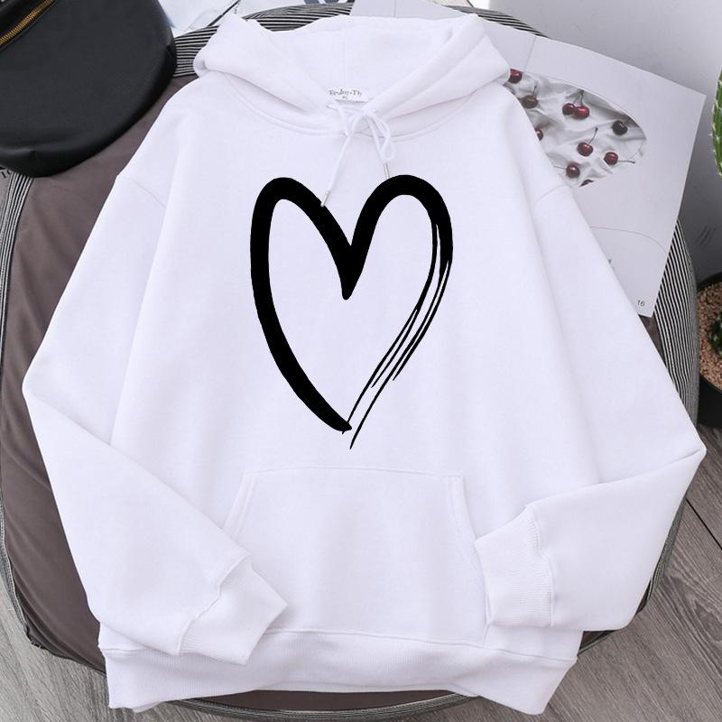 Sweatshirt Women's Heart-print Plush Top For Loose Casual Sports Hooded Pullover