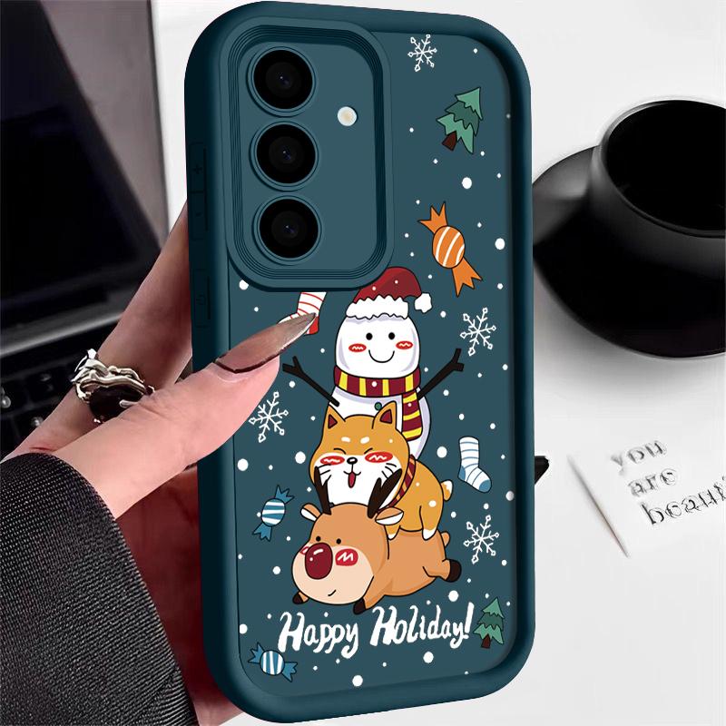 Чехол с рисунком оленя для Samsung S24 S23 S22 Ultra S21 Plus S20 FE A55 A35 A54 A53 A52 A34 A15 A14, противоударный мягкий чехол для телефона со снеговиком