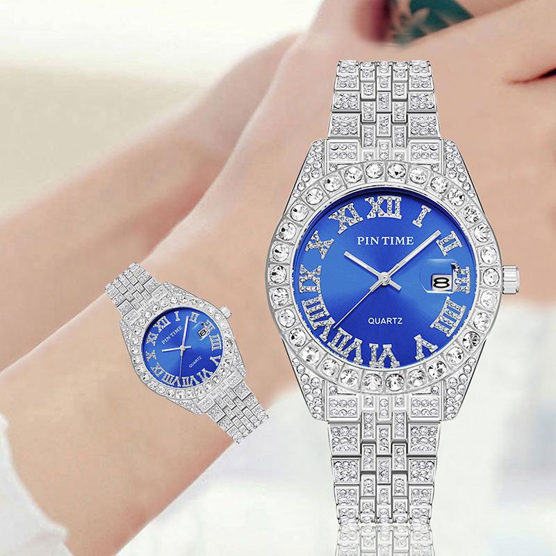 Часы в стиле хип-хоп, роскошные, блестящие, со стразами, водонепроницаемые, из нержавеющей стали, круглые, кварцевые, мужские, наручные часы, подарок парню