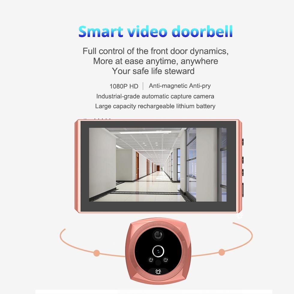 4.3 Inch Peephole Video Doorbell 160° Degree Wide Angle PIR Smart Home Camera Door BellAA