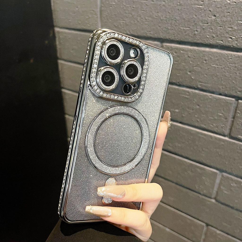 Стразы Блестящая пудра Магнитная адсорбция для IPhone16proMax Градиентный чехол для телефона Apple 15 Все включено Зеркальный 14 Защитный чехол