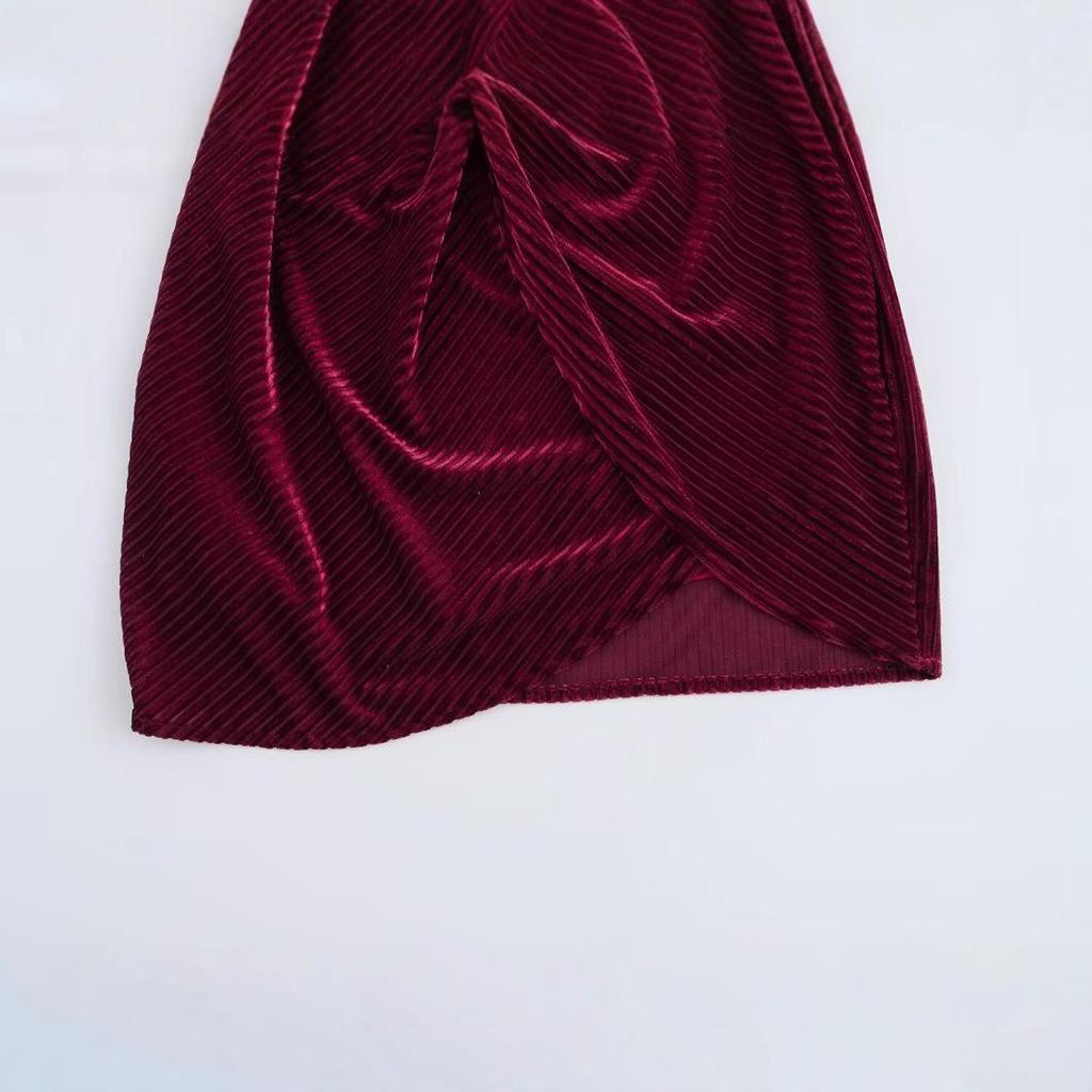 2025 Spring Women's European-American Velvet Knot Dress with Lining