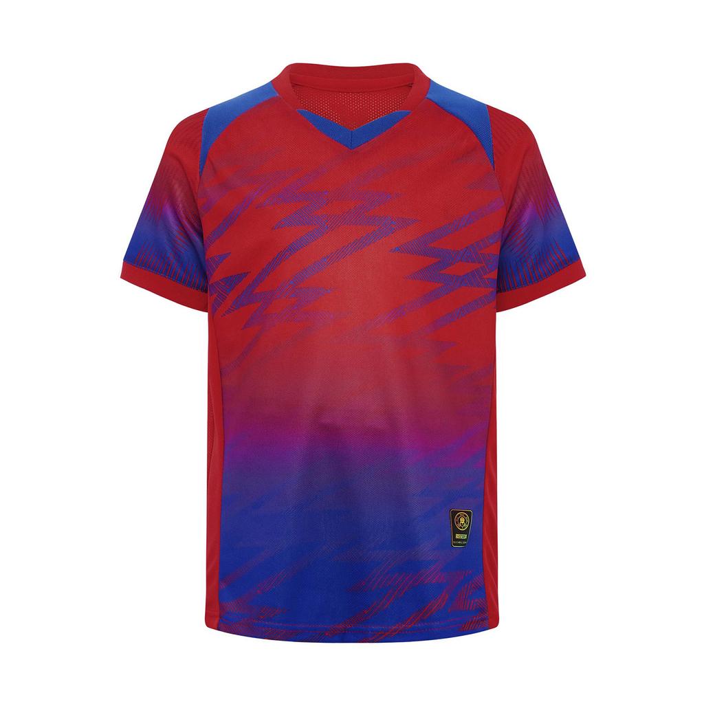 Boys Football Training Tracksuit V Neck Short Sleeve Contrast Color Print T Shirt Drawstring Elastic Waistband Shorts