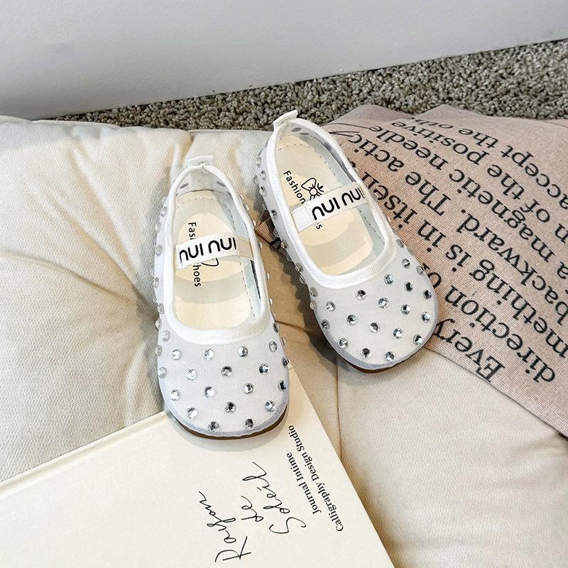 Летние дышащие балетки из кружевной сетки для детей и девочек, роскошные брендовые дизайнерские туфли с кристаллами для первых прогулок, детские туфли Bling Zapatos