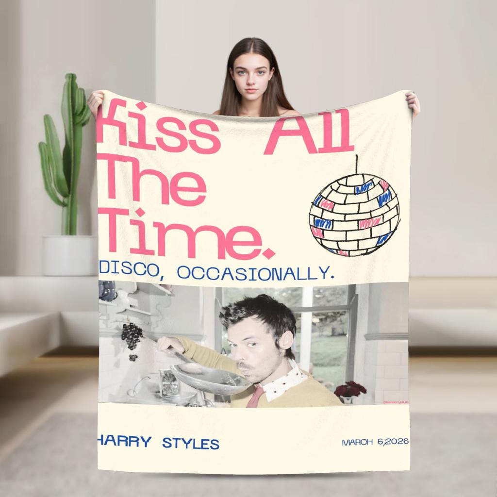 Плед 'Kiss All The Time' Флис Музыкальные стили Гарри Теплые пледы для путешествий в самолете Покрывало
