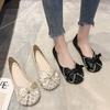 Fashion Square Toe Ladies Footwear Pearl With Bow Slip-on Women's Flat Shoes Spring Comfortable Elegant High Quality Fashion Shoe Sale