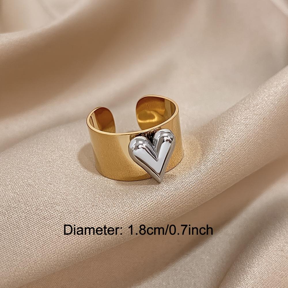 Flashbuy Stainless Steel Rings for Women Gold Copper Color Love Heart Open Ring Statement Fashion Zircon Gift