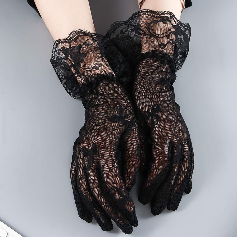 Transparent Bow Short Sunscreen Lace Gloves Mesh Tulle Mittens Fashion Bridal Gloves Women