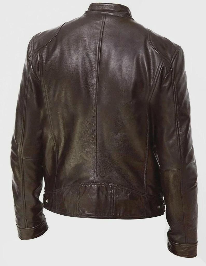 Men's Trendy Stand Collar Leather Jacket - Spring/Autumn Motorcycle Style, Large Sizes Available