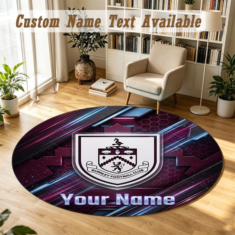 Round Rug Custom NameBurnley Football Pattern Non Slip Carpet Home Floor Decor