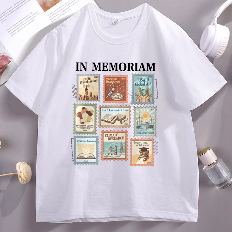 In Memoriam Stamps Women Unisex TShirt 2026 Pro Democracy TShirt Casual Cotton Short Sleeve Graphic Tees Streetwear Clothing Tops