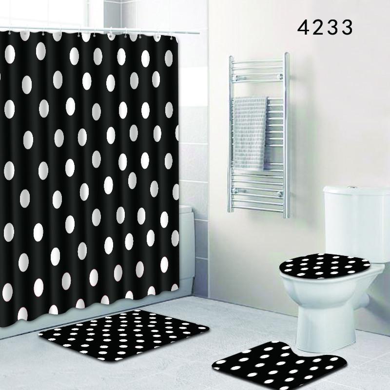 Multi-Element Pattern Bathroom Shower Curtain Floor Mat Toilet Cover Foot Mat Four-Piece Pattern Size