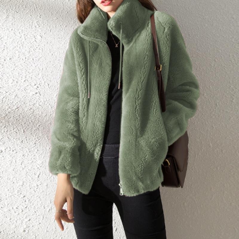 Зимняя женская флисовая куртка с воротником-стойкой из утолщенного двухстороннего флиса с капюшоном, кардиган на молнии, флисовая куртка