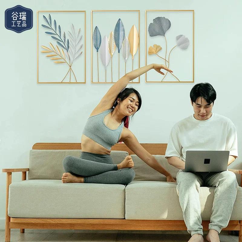 Nordic Home Wall Decor Macrame Wall Hanging Decor Metal Round Gold Ginkgo Leaf Walls Stickers Decoration Decorative Wall Ledges