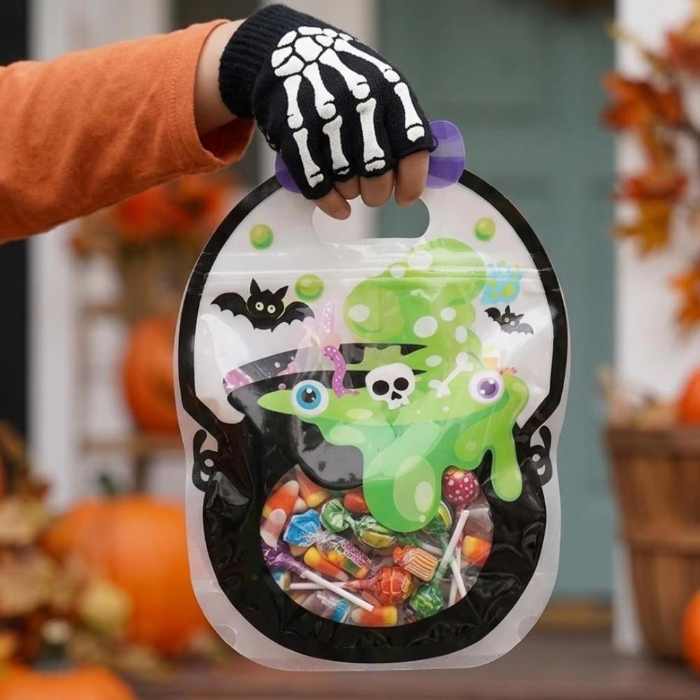10Pcs Cartoon Halloween Candy Bag Plastic Snacks Storage Bags Self Sealing Bags Trick or Treat