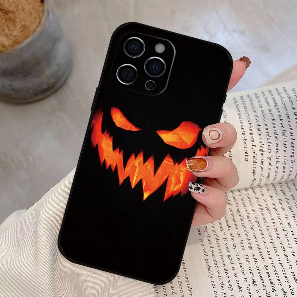 Halloween Pumpkin Head Phone Case For iPhone 17,16,15,14,13,12,11 Plus,Pro Max,XS,Soft Silicone Black Cover