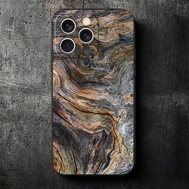 Мягкий чехол для телефона с узором под дерево, винтажный, для iPhone 16 16E 17 Air 15 Pro Max 14 Plus 13 Mini 11 12 7, черный, задняя крышка