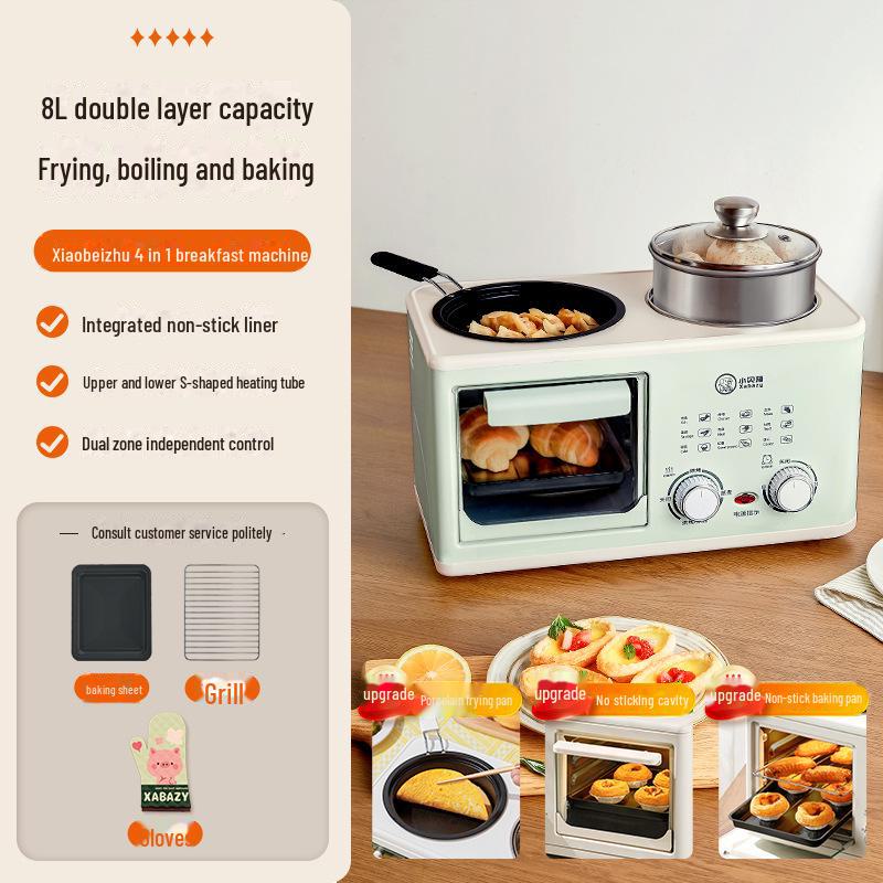 Машина для завтрака Xiaobeizhu 4-в-1: Пар, выпечка, жарка и варка — мини-многофункциональный тостер-духовка.