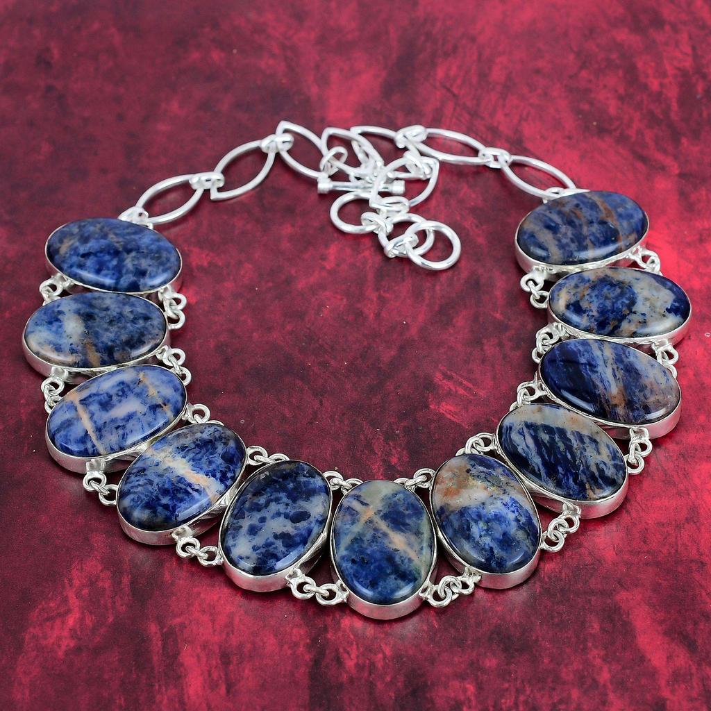 Удивительное ожерелье из стерлингового серебра 925 пробы с содалитом, регулируемое ожерелье-цепочка, подарок для женщин, ювелирное ожерелье ручной работы с драгоценными камнями