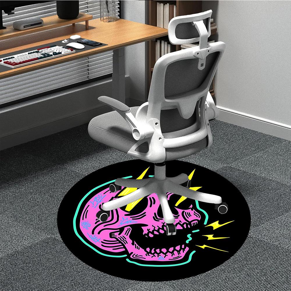 1pc Skull Lightning Office Round Area Rug, Mat Suitable For Office, Under Office Chairs Bedroom Living Room Home Decor, Room Deco