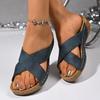 Мода 2025 Лето Женские шлепанцы с открытым носком больших размеров Повседневные сандалии на танкетке с круглым носком и швами для улицы, пляжа, на каждый день Zapatos