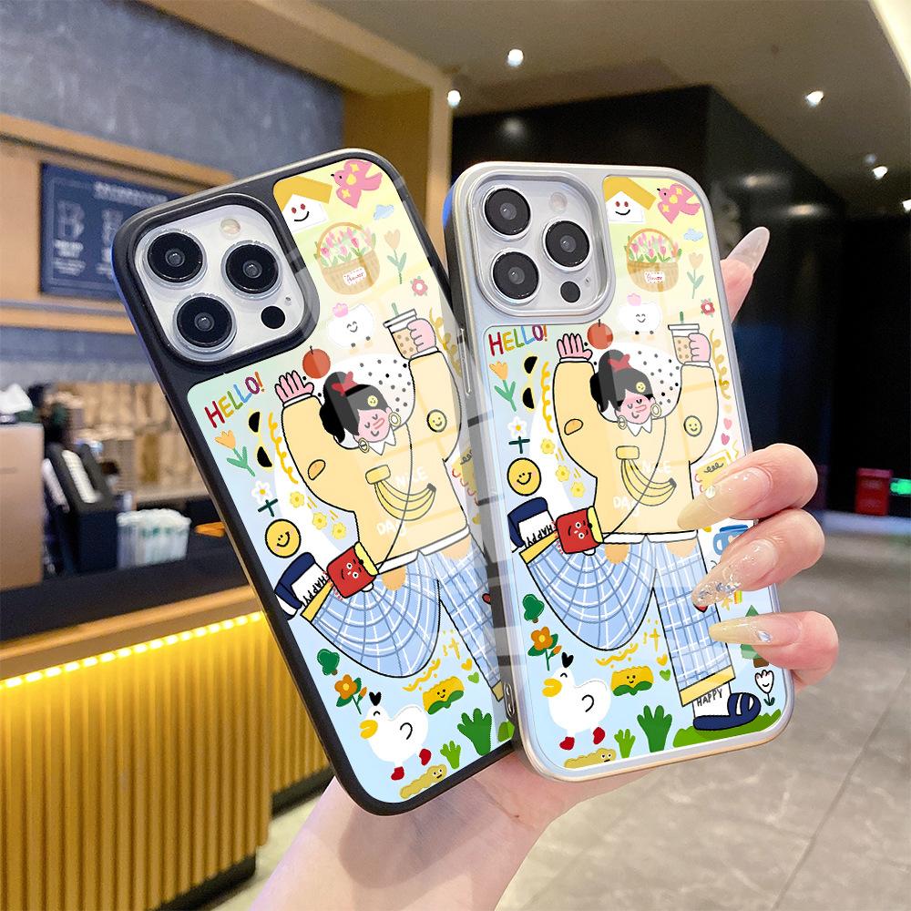 Xiaohongshu хит продаж милый счастливый девушка яблоко 17 чехол для мобильного телефона iphone11 кожаное стеклянное чехол 15promax