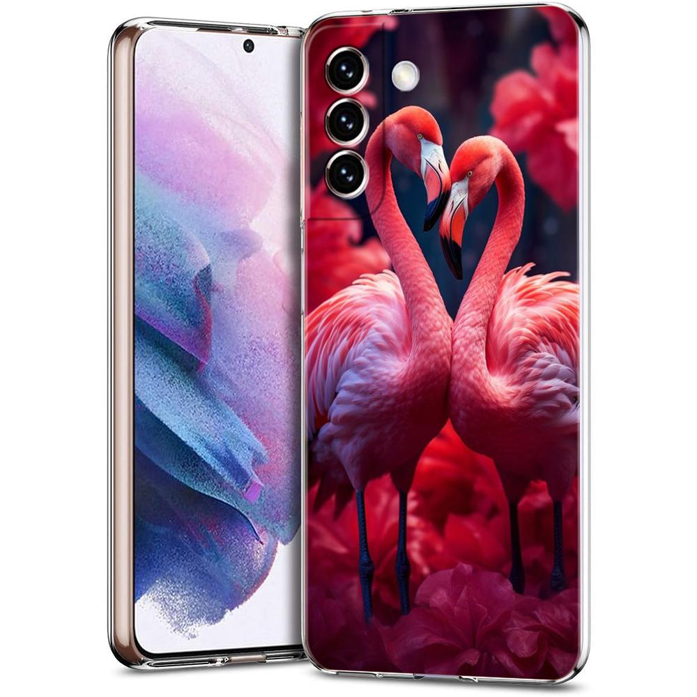 Чехол для телефона Samsung Galaxy S24 Ultra S23 FE S22 S20 S21 5G S10 S9 Plus S10E S8 Мягкий Прозрачный милый Розовые Фламинго лист Чехол