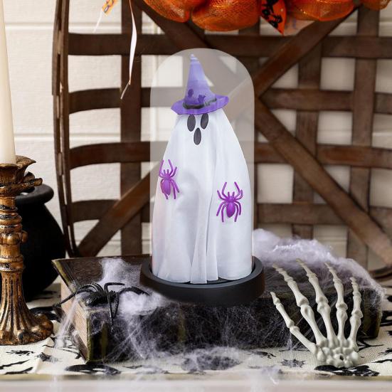 Хэллоуин Призрак Декор Светящийся Призрак в Стеклянном Колпаке с Деревянным Основанием Милый Призрак Ночник Украшение для Стола Полки Камина Комнатный Декор