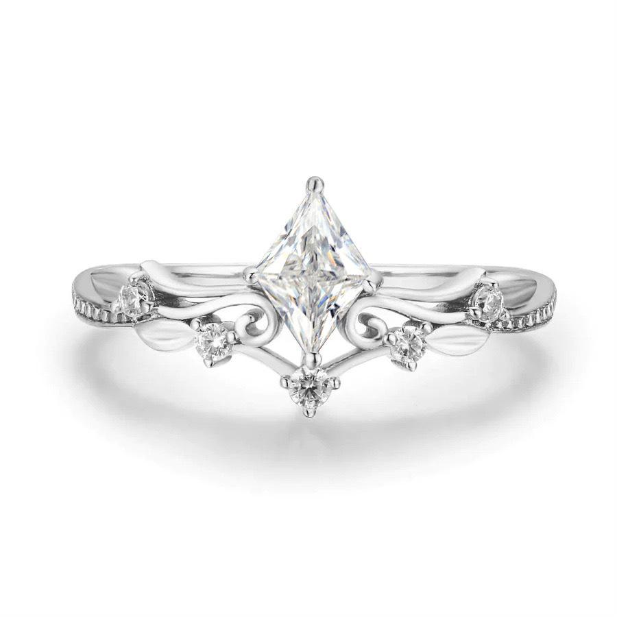 S925 Sterling Silver Rhombus Zirconia Flower Vine Ring for Women - High-end European and American Style.