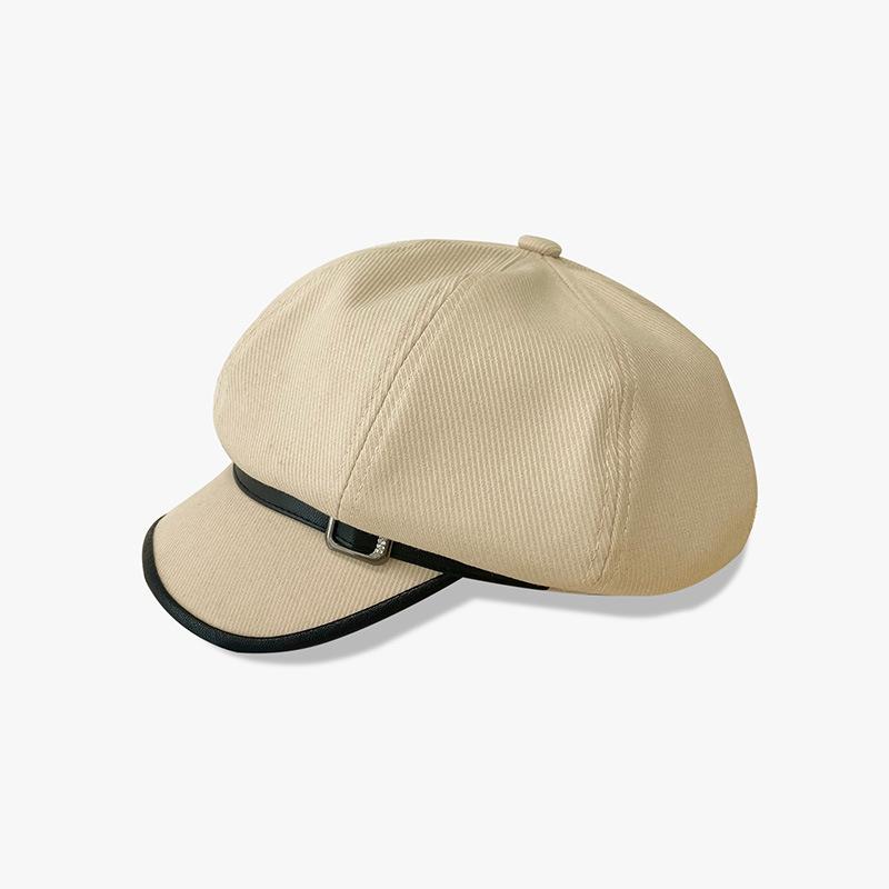 Pu Leather Edge Octagonal Hat for Women Autumn and Winter Retro Japanese Youth Newspaper Baby Hat Korean Style Belt Buckle Duck Tongue Painter Hat