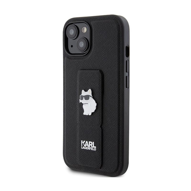 Karl Lagerfeld Gripstand Saffiano Choupette Pins - Etui Iphone 15 Plus (Czarny)