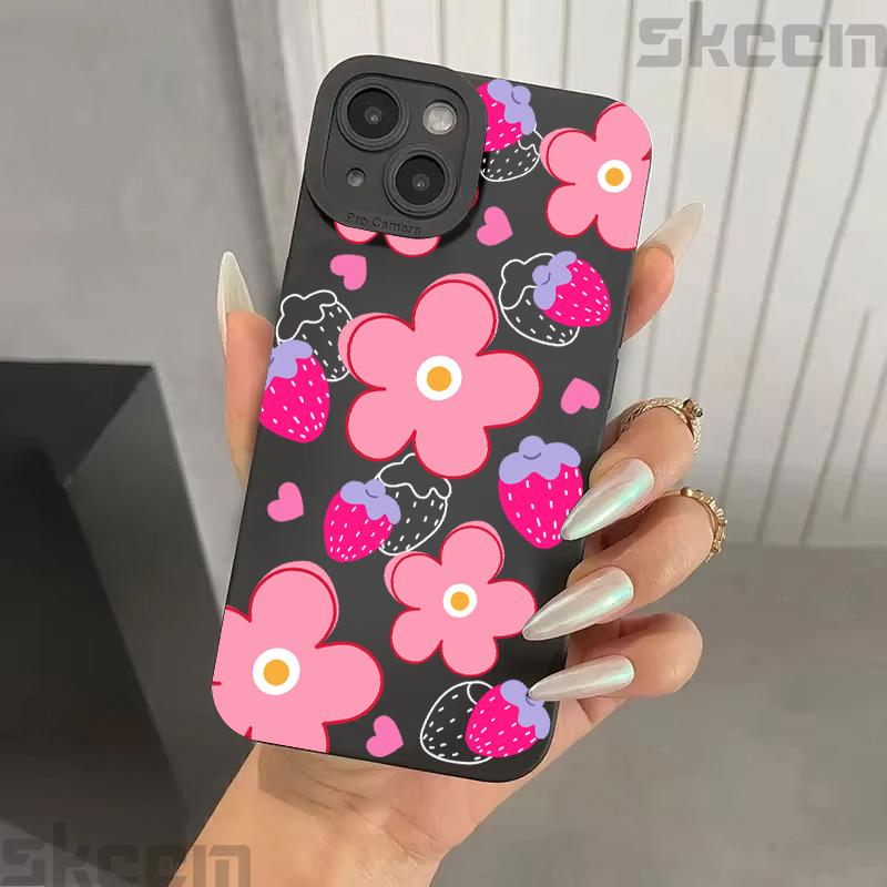 Colorful Flowers Strawberry Silicone Case For Samsung Galaxy S25 S24 S23 Ultra S22 S21 Plus S20 FE A55 A54 A15 A35 Soft Cover